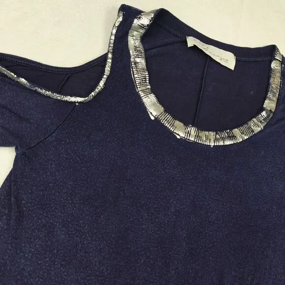 Vintage Havana Distressed Silver Trim Cold Shoulder Tunic Top Size S Y2K Flowy - Picture 6 of 9